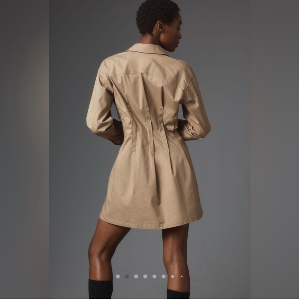 NEW Anthropologie Pilcro Pintuck Mini Shirt Dress Khaki Beige Small Button Front - Picture 14 of 15